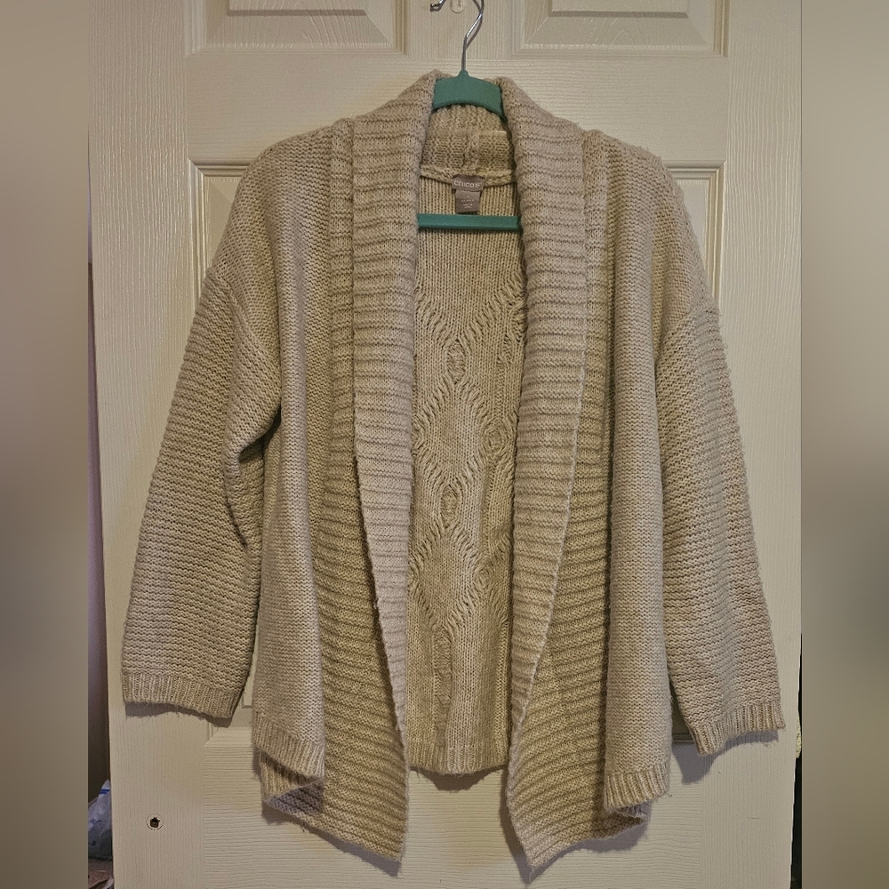 Chico's Women's Cozy Tan Cardigan Sweater Sz M